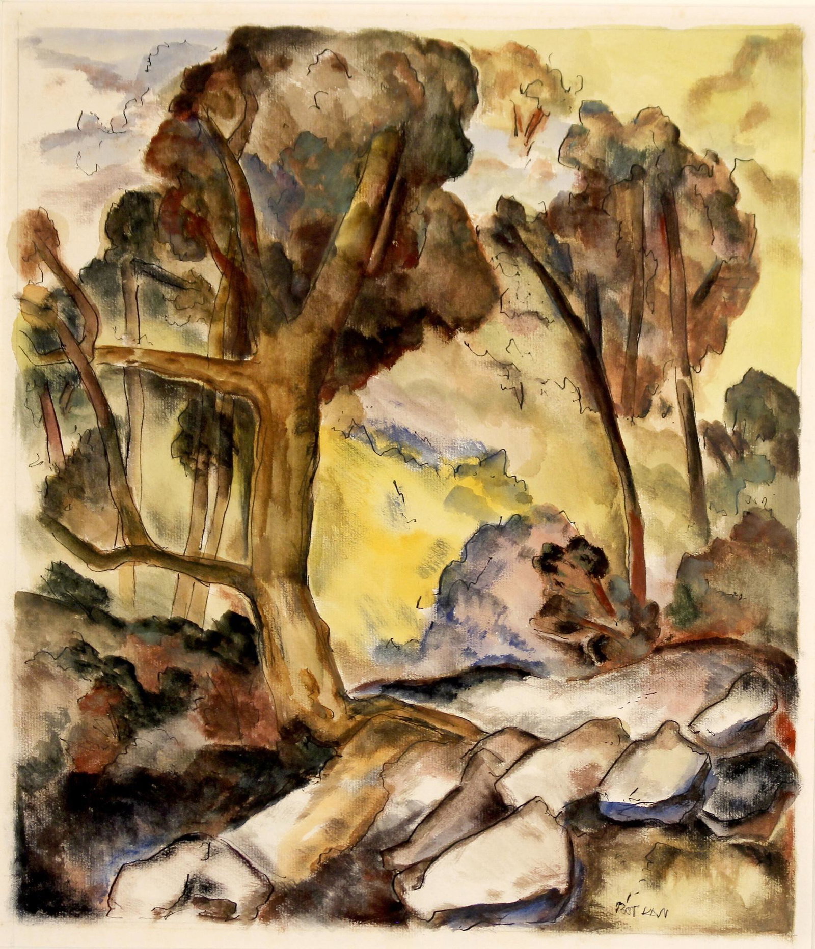 Henry Albert Botkin (American 1896-1983) Watercolor on: Signed "Botkin" lower right. Sight: H: 15 3/8; W: 13 3/8 inches. Frame: H: 22 5/8; W: 20 3/4 inches. Framed, matted and under glass. Prov: Glen Botkin, artist's son Shipping weight: 5 lbs Condition: S