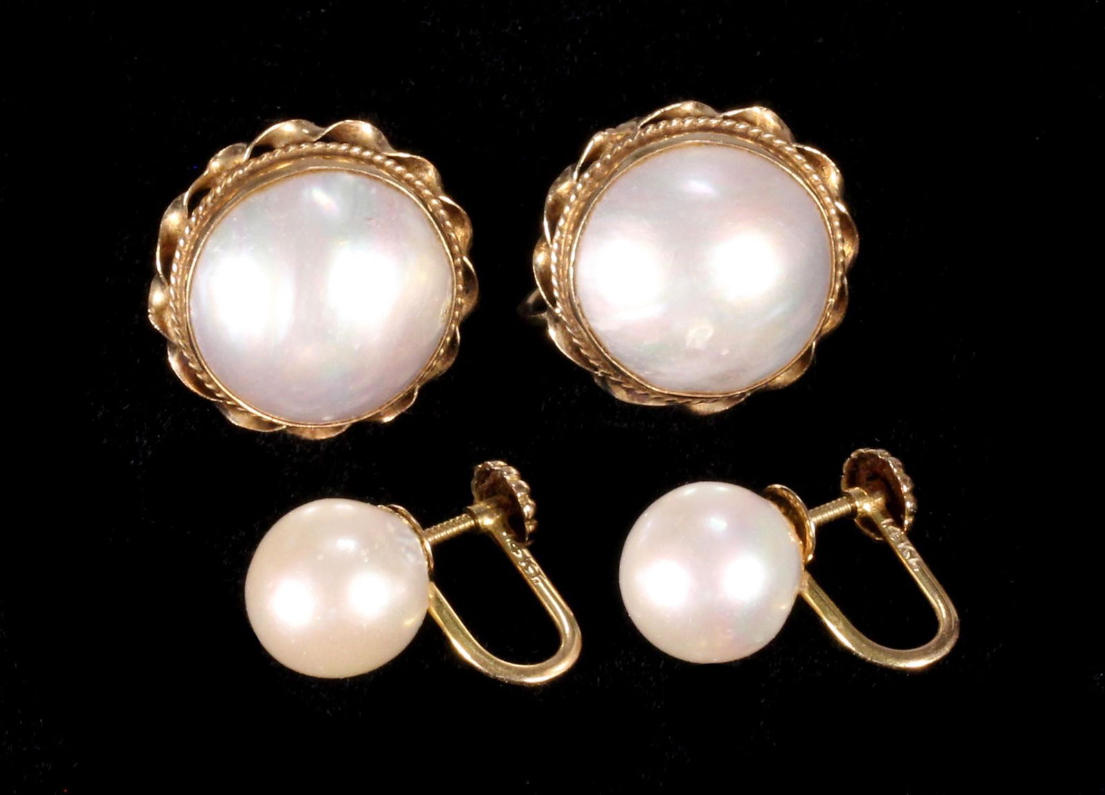 Two Pair of 14k Yellow Gold & Pearl Earrings (1 of 8)