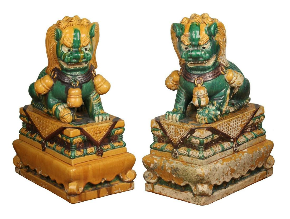 Pair of Chinese 20th C. Sancai Glaze Ceramic Foo Dogs (1 of 8)