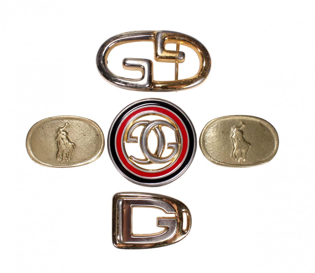 Three Gucci & Two Polo Belt Buckles