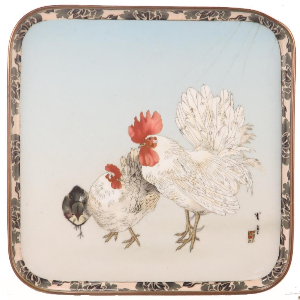 Japanese Meiji Period Cloisonne  Rooster Tray (1 of 8)