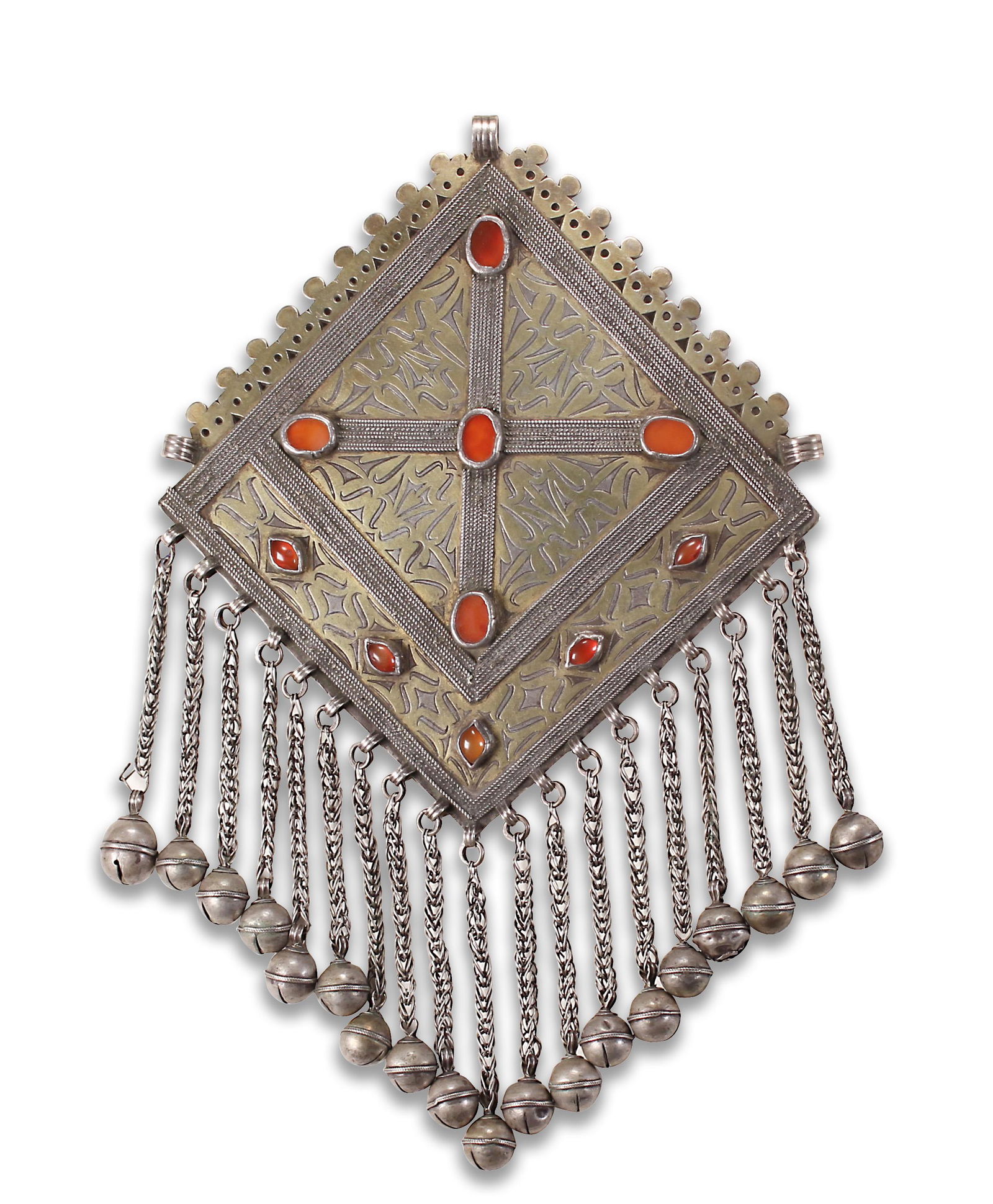 Turkmen Silver Metal Pendant with Bells (1 of 4)