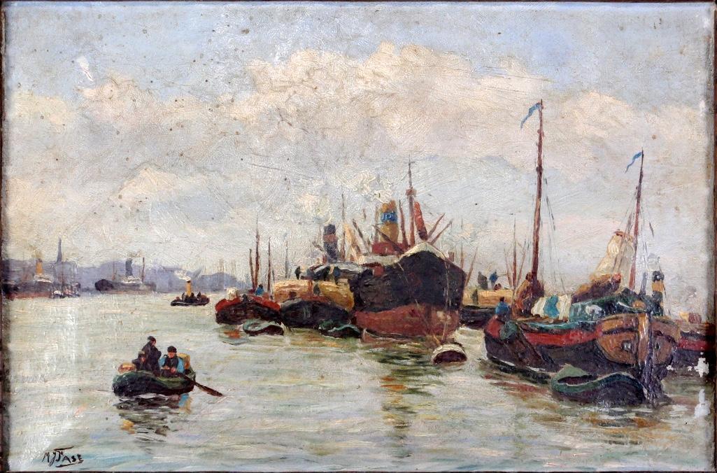 M.Y. Fase (Dutch 20th C.) Oil on Canvas Harbor Scene (1 of 3)