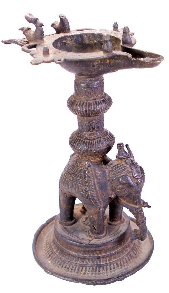 Indian 19th C. Bronze Elephant Form Oil Lamp (1 of 9)