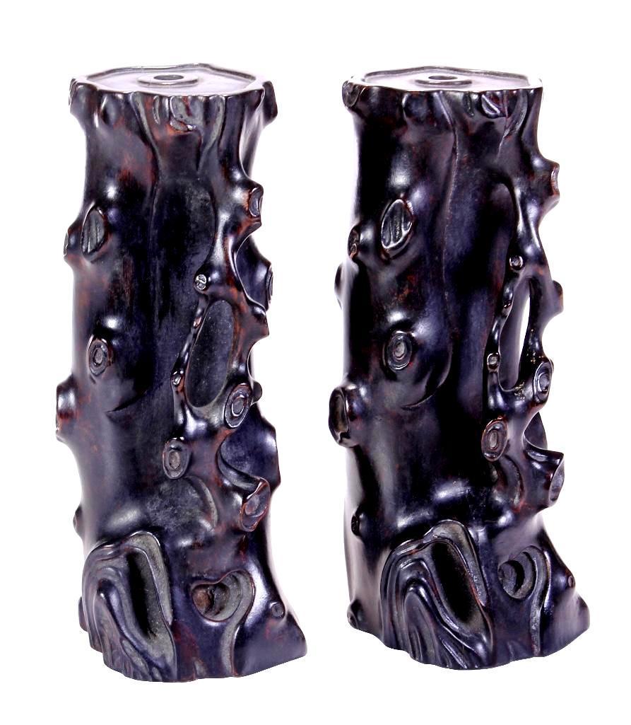 Two Chinese 20th C. Carved Hardwood Jos Stick Holders (1 of 7)