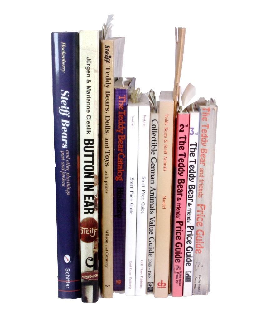 Twelve Steiff Price Guides: Lot consists of 11 Steiff price guide books and one pamphlet. Includes: "The Teddy Bear and friends Price Guide" (1963); "2nd The Teddy Bear & Friends Price Guide" (1985); "3rd Teddy Bear & Friends Pr
