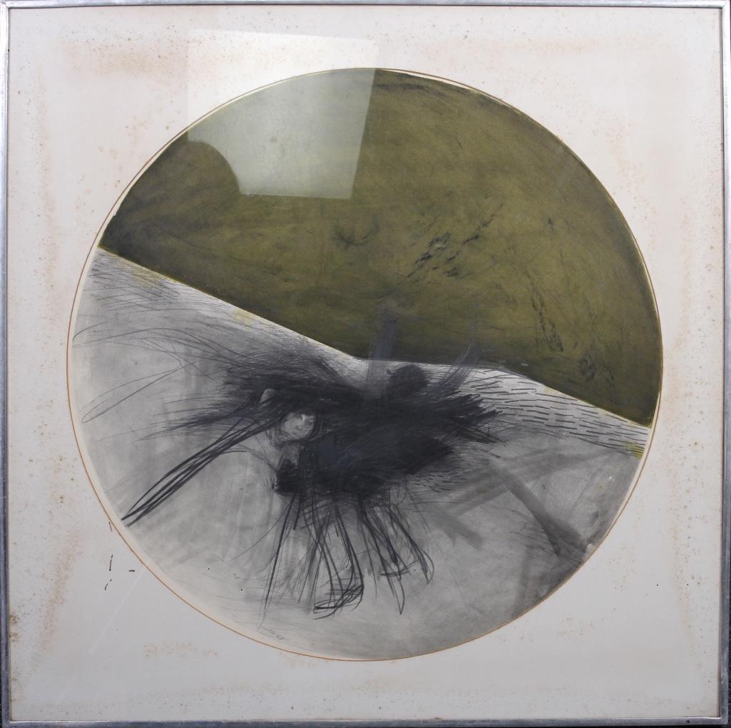 Edward Giobbi (Italian-American, b. 1926), Mixed Media: Size: 28 1/8 x 28 1/8 inches. Edward Giobbi was born in Katonah, New York, in 1926 to Italian immigrant parents and grew up in Waterbury, Connecticut. As a boy he heard stories about the great It