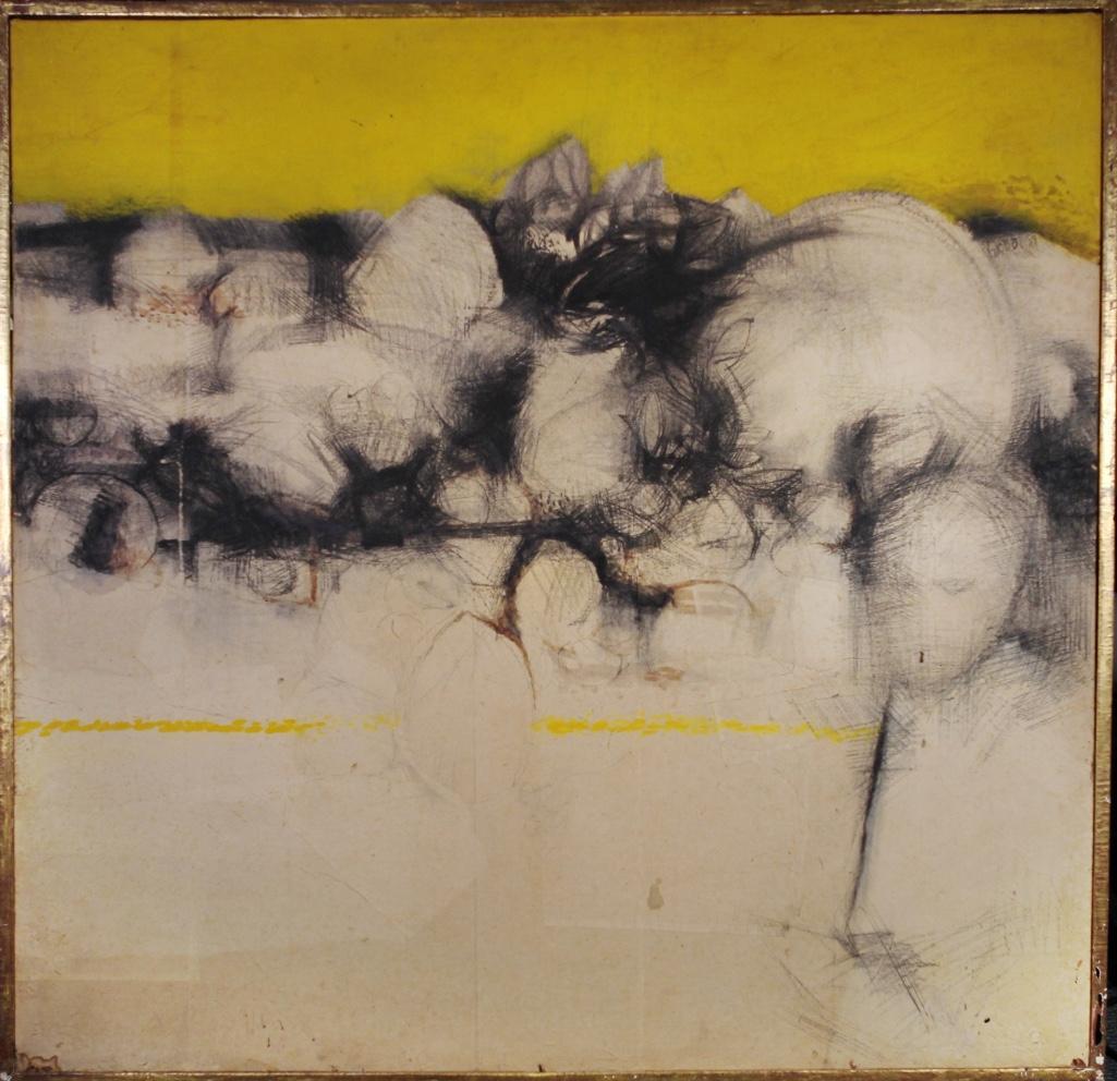 Edward Giobbi (Italian-American, b. 1926), Mixed Media: Size: 44 1/2 x 44 3/4 inches. Edward Giobbi was born in Katonah, New York, in 1926 to Italian immigrant parents and grew up in Waterbury, Connecticut. As a boy he heard stories about the great Italian