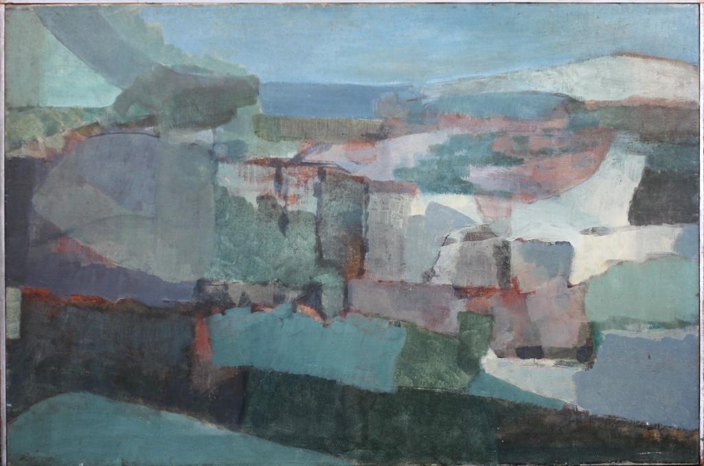 Harry Reisiger (American, 1922-2009), Abstract Oil on: Size: 36 1/2 x 24 1/4 inches. Biography from Phyllis Weston GalleryHarry Reisiger (1922-2009) painted during the height of the Modernist era in Cincinnati, and studied under some of the city's most no