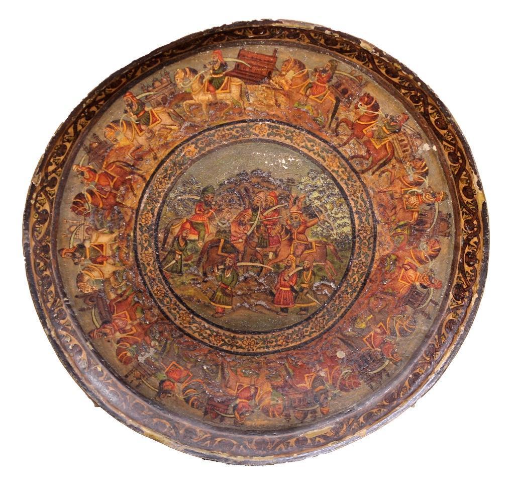 Qajar 19th C. Lacquer Painted Metal Circular Tray (1 of 4)