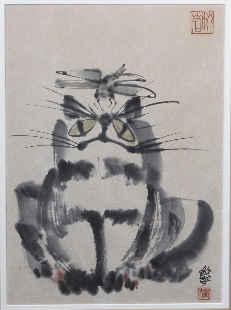 Susan Christie-Kellman (American, b. 1942) Sumi-e Cat & (1 of 4)