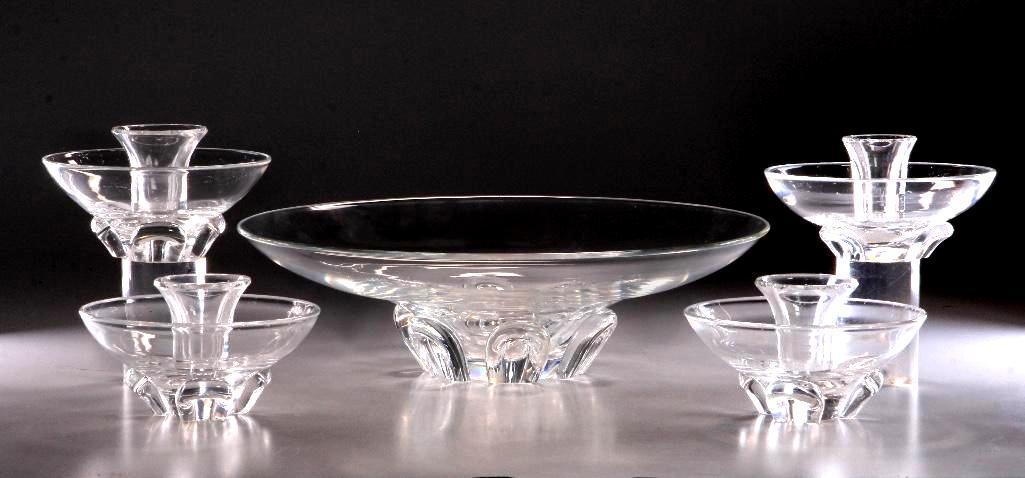 Steuben Glass Floret Bowl & 4 Candle Holders (1 of 3)