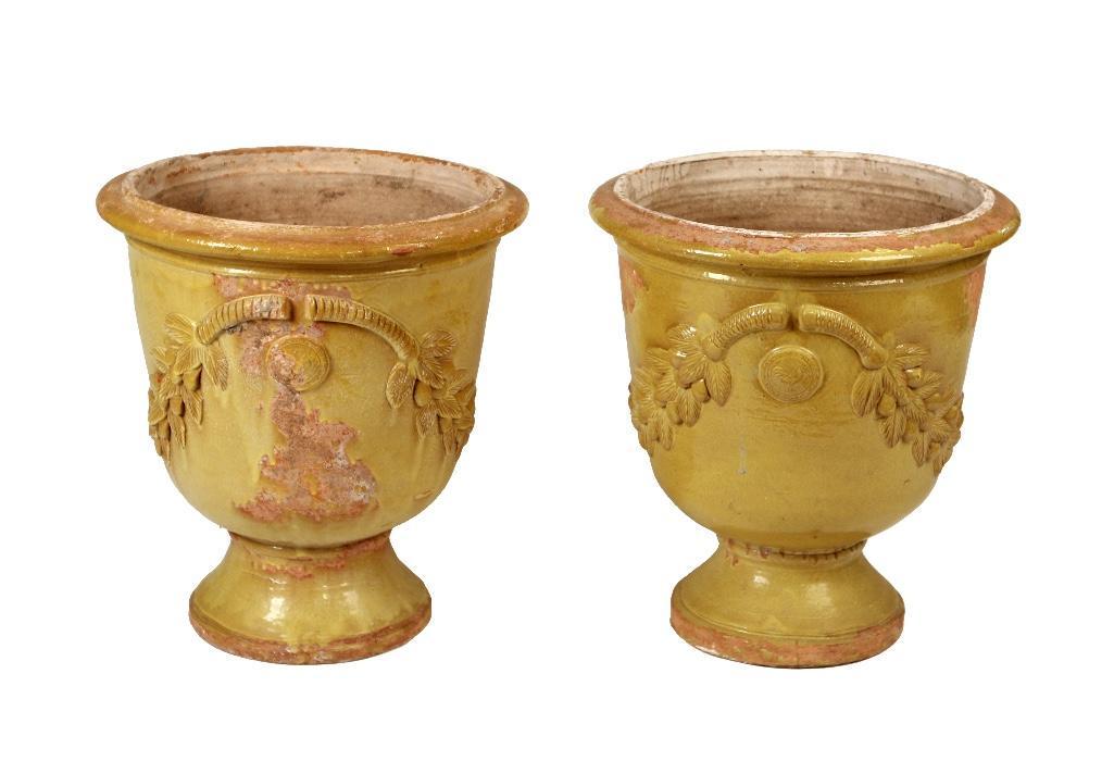 Pair of French 19th C. Glazed Terracotta Jardinieres (1 of 8)