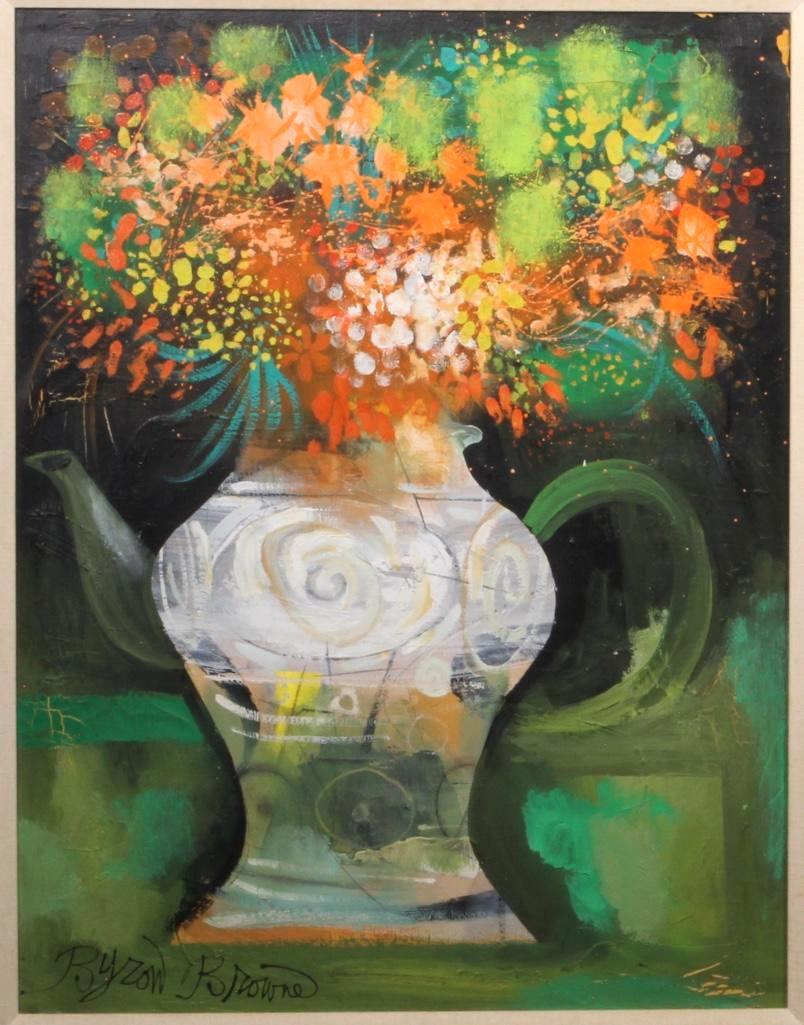 Byron Browne (American, 1907 - 1961) Oil on Panel: Canvas: 20 x 26 inches. Frame: 31 3/4 x 25 1/2 inches. Condition: Small area of craquelure in a few areas.