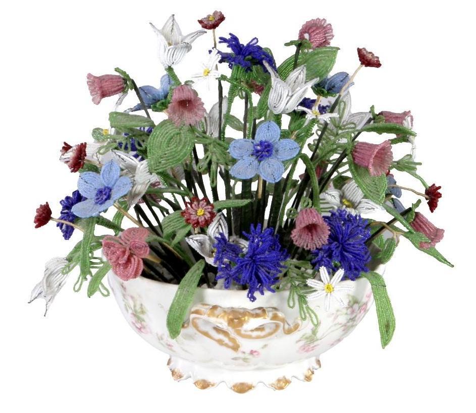 French Haviland & Co. Limoges China Bowl with Beadwork: The Haviland bowl with bouquet of beaded flowers. Marked on the base: Haviland, France. Haviland & Co.,Î¾Limoges Height: 11 1/2 inches. Width: 13 inches. Weight: 7 lbs. Condition: Good.Î¾