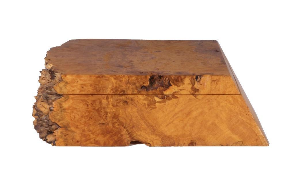 Michael Elkan Burled Wood Box: Oregon birdseye maple burl. Length: 12 1/2 inches. Width: 8 1/2 inches. Height: 3 1/2 inches.