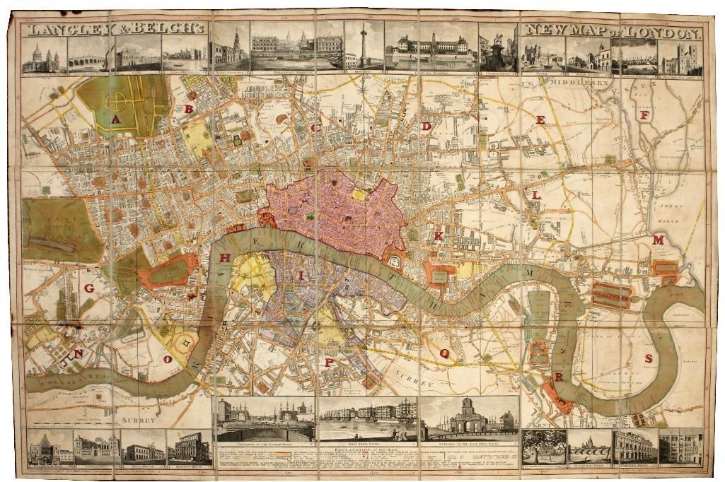 Langley & Belch's New Map of London 1816: London.- Langley (Edward) and Belch (William) London.- Langley (Edward) and Belch (William) Langley & Belch's New Map of London, from Hyde Park to East India Docks in the east, and Vauxhall to