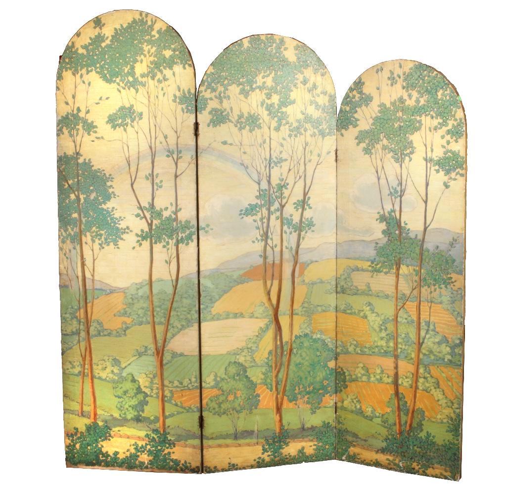 Anonymous Oil on Canvas Three Panel Folding Screen (1 of 4)