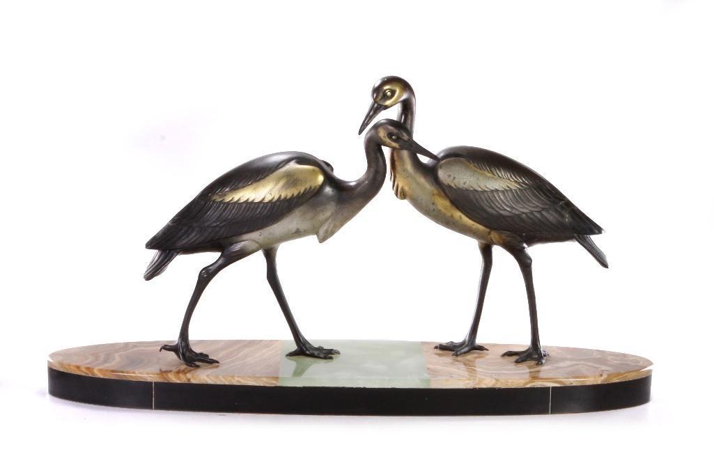 Art Deco Bronze Onyx Cranes (1 of 4)
