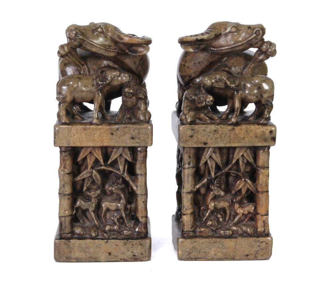 Pair of Chinese 20th C. Soapstone Seals (1 of 7)
