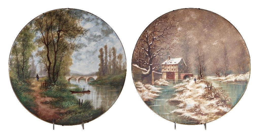 Two Continetal 19th C. Landscape Painted Ceramic Chargers (1 of 10)