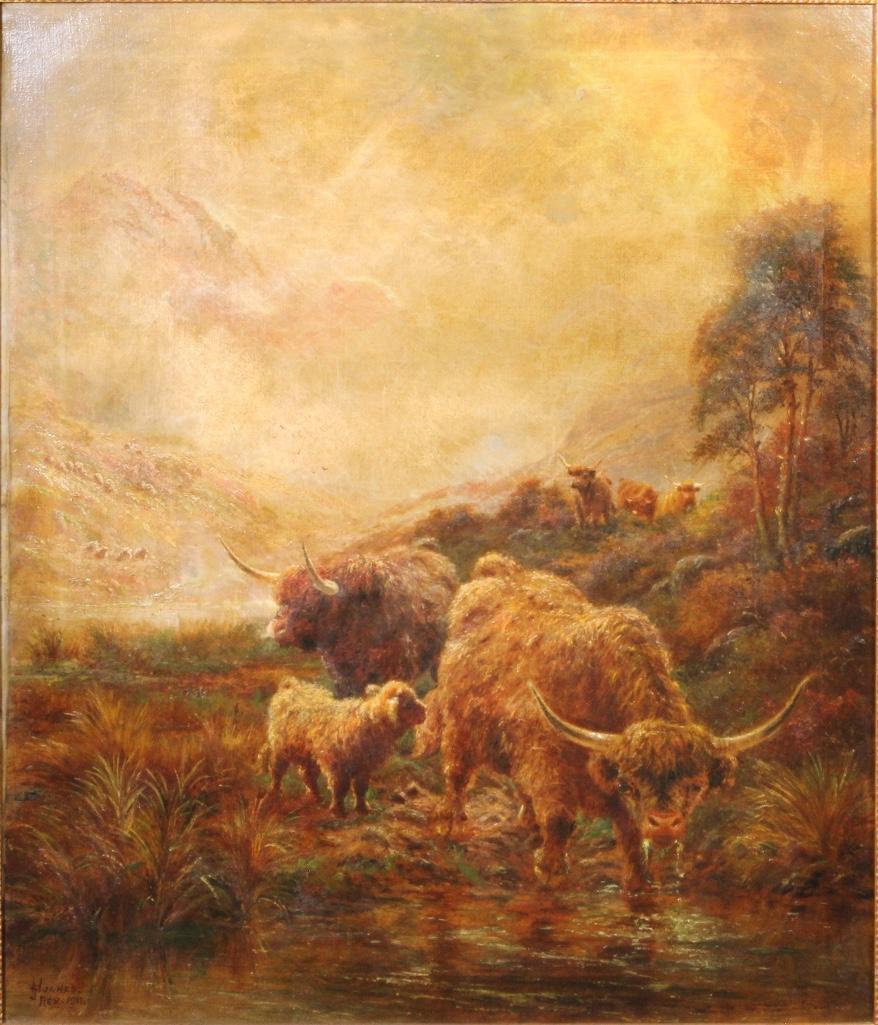 Hughes (British, 19th C.) Highland Cattle Oil on Canvas (1 of 4)
