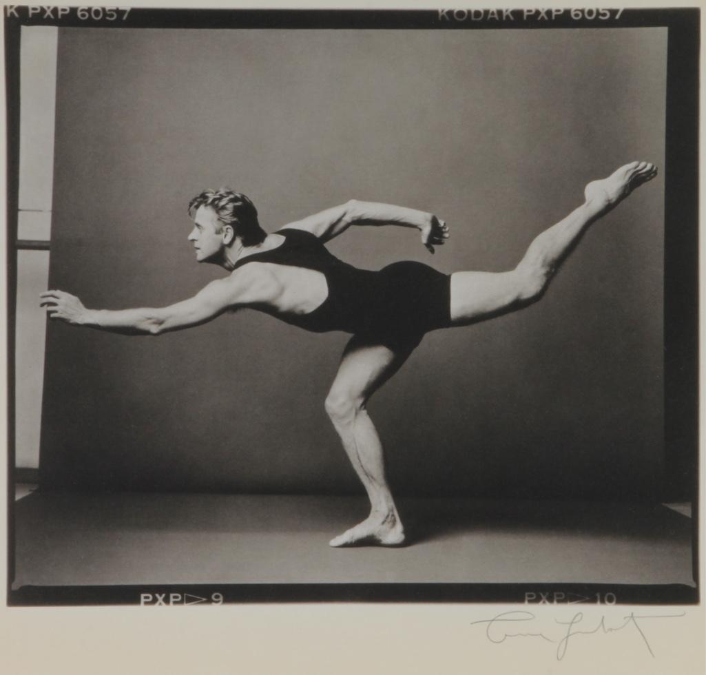 Annie Leibovitz (American, 1949-) Platinum Print of Mikhail Baryshnikov: From The Year of Tibet Portfolio I New York: Tibet House, 1990. Assembled by Richard Gere and Bill Borden. Framed, under glass. Signed lower right. Numbered 17/100 lower left. Frame: 20 x 22 1/2 inche