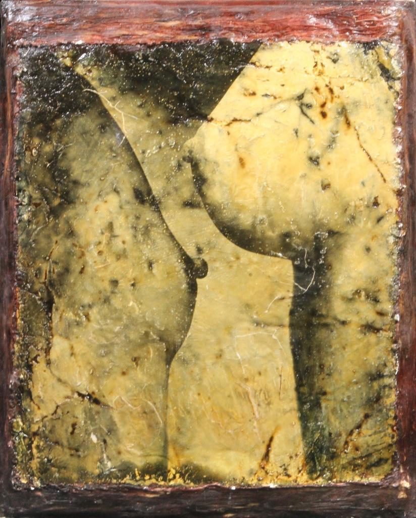 Koo Stark (American/English b. 1956) Photograph Laid on Panel: Mixed media photograph laid on panel by Koo Stark. Size: 25 x 19 inches. Condition: Normal condition for effect.