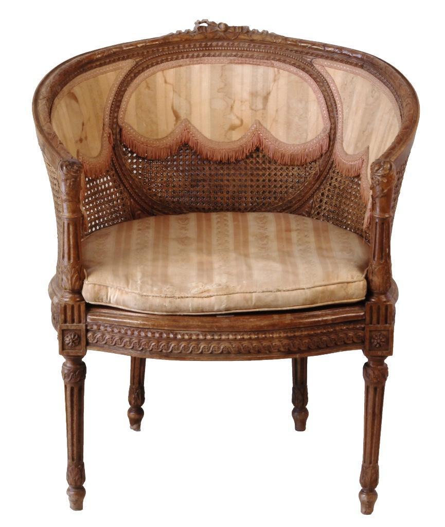 French Louis XVI Cane Back Upholstered Armchair (1 of 9)