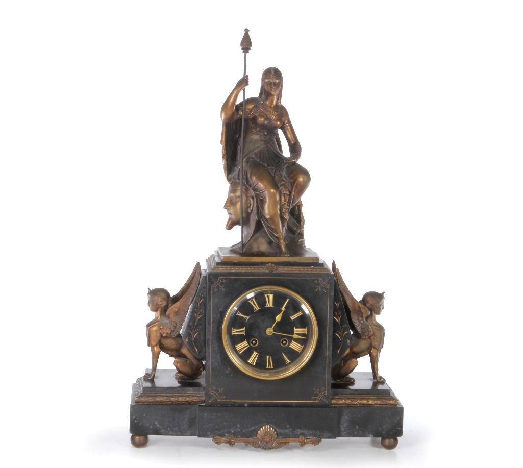 1867 Japy Freres Egyptian Revival Bronzed Spelter Mantel Clock (1 of 9)