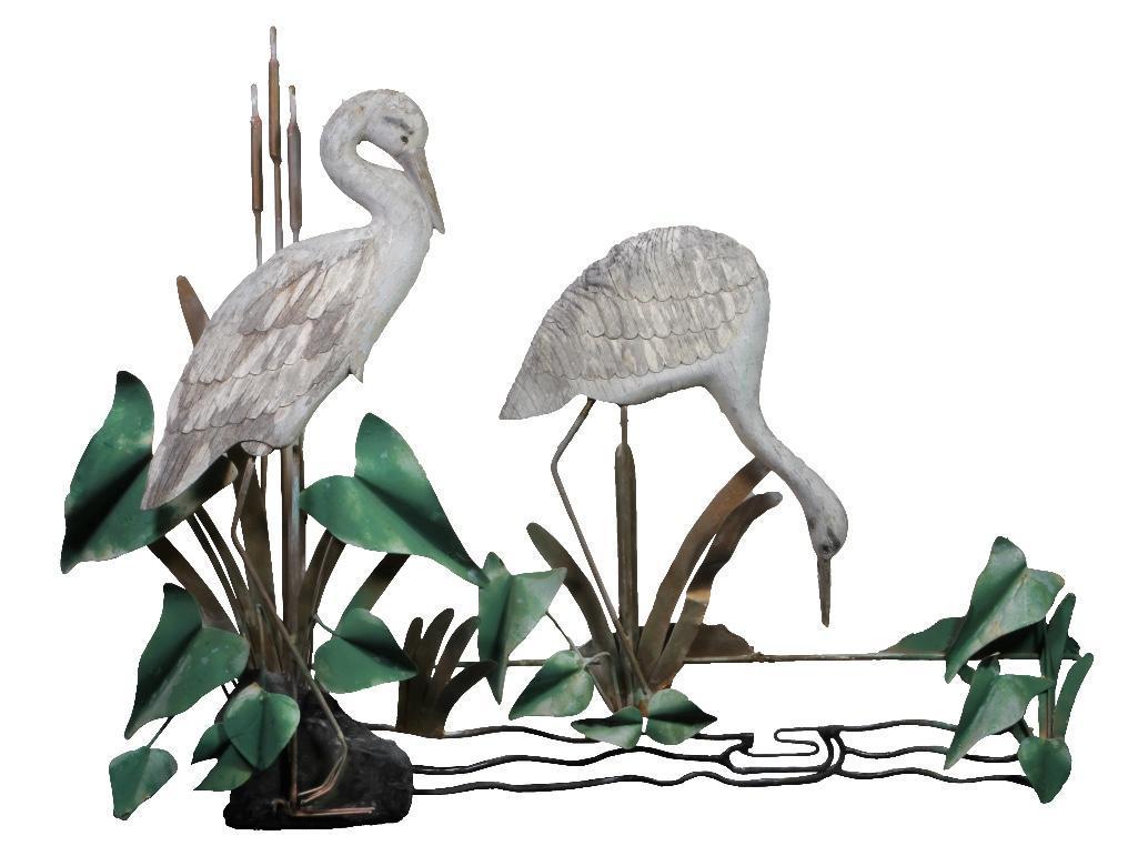Rustic Wood and Metal Wall Art of Egrets Amid Reeds (1 of 4)