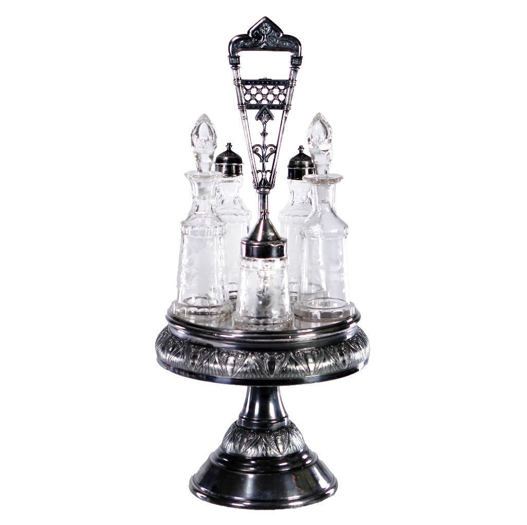 Reed & Barton Silverplate Castor Set w/ Five Glass Bottles (1 of 5)