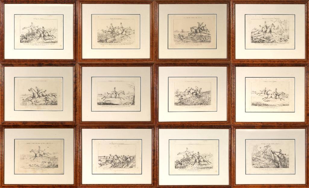 Henry Thomas Alken (Britain, 1785-1851) 12 Black and White Equestrian Prints: Twelve black and white prints by English artist Henry Thomas Alken (1785 - 1851). Framed and under glass. Frame: 13 x 15 inches Sight: 6 x 9 inches Artist Biography: Henry Alken was a British art