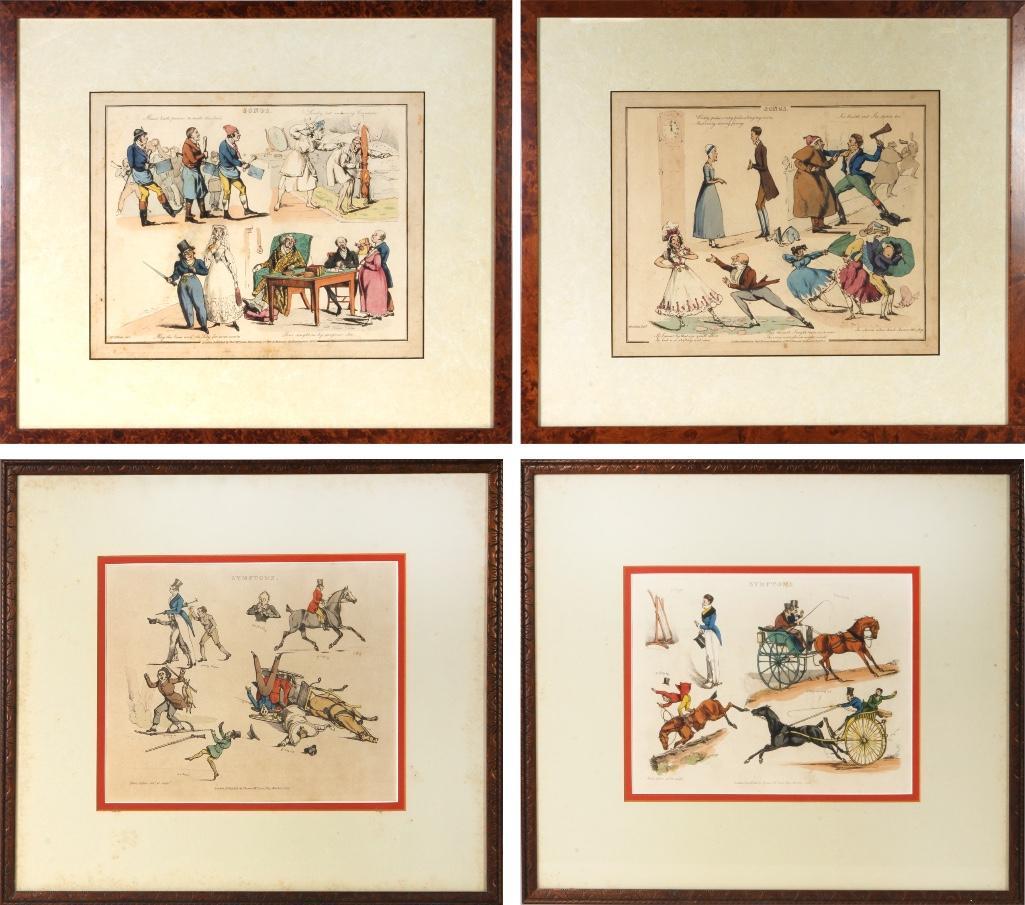 Henry Thomas Alken (Britain, 1785-1851) 4 Colored Prints: Framed, under glass. Frame: Approx. 14 3/4 x 17 inches Sight: 8 3/4 x 11 inches Artist Biography: Henry Alken was a British artist and illustrator, known for his sporting and equestrian art. He w
