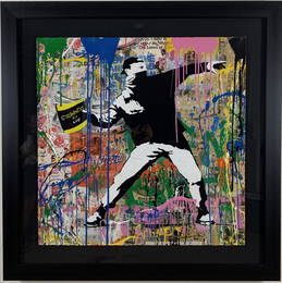 MR. BRAINWASH - BANKSY THROWER 2018 - FRAMED, ORIGINAL