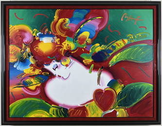 Peter Max - Flower Blossom Lady - Framed, Large Original Acrylic on Canvas