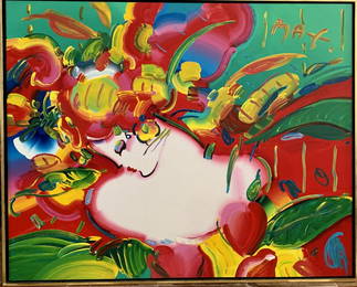 Peter Max - Flower Blossom Lady - Framed Over-sized Original Acrylic on Canvas