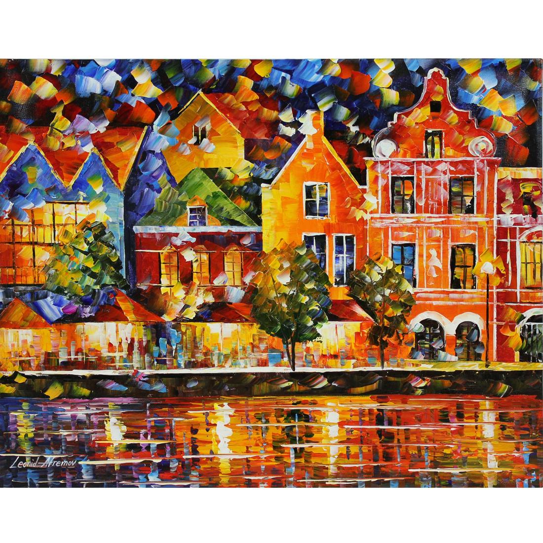 Leonid Afremov - Amsterdam of My Dreams - Original Oil on Canvas (1 of 1)