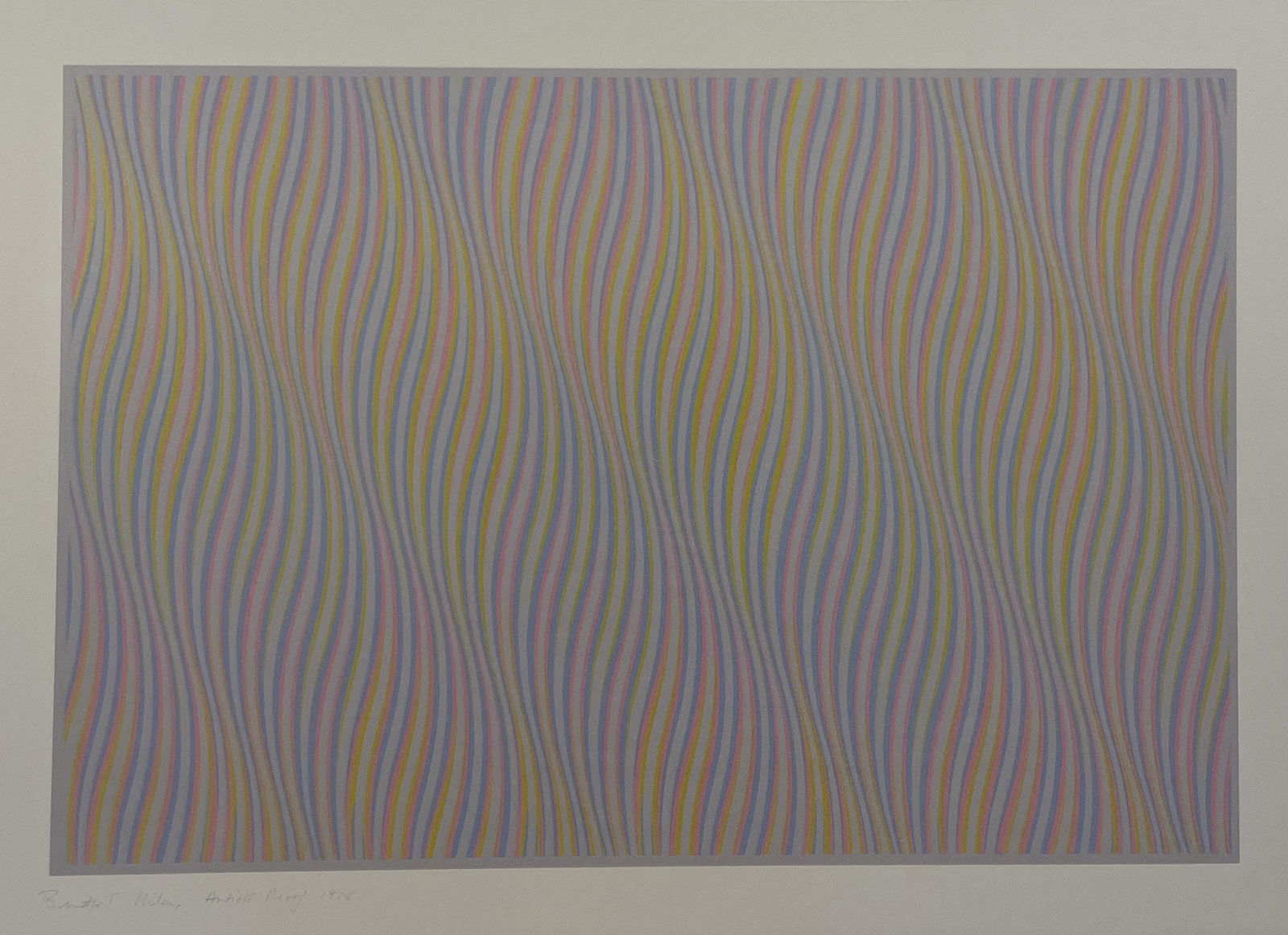 Bridget Riley - Untitled, (Rose), 1978: BRIDGET RILEY (B. 1931) Untitled, Rose, 1978 Signed and Dated in the plate Print in Colors 5 1/2" x 8" Mounted to Archival Quality Paper. Verso is blank