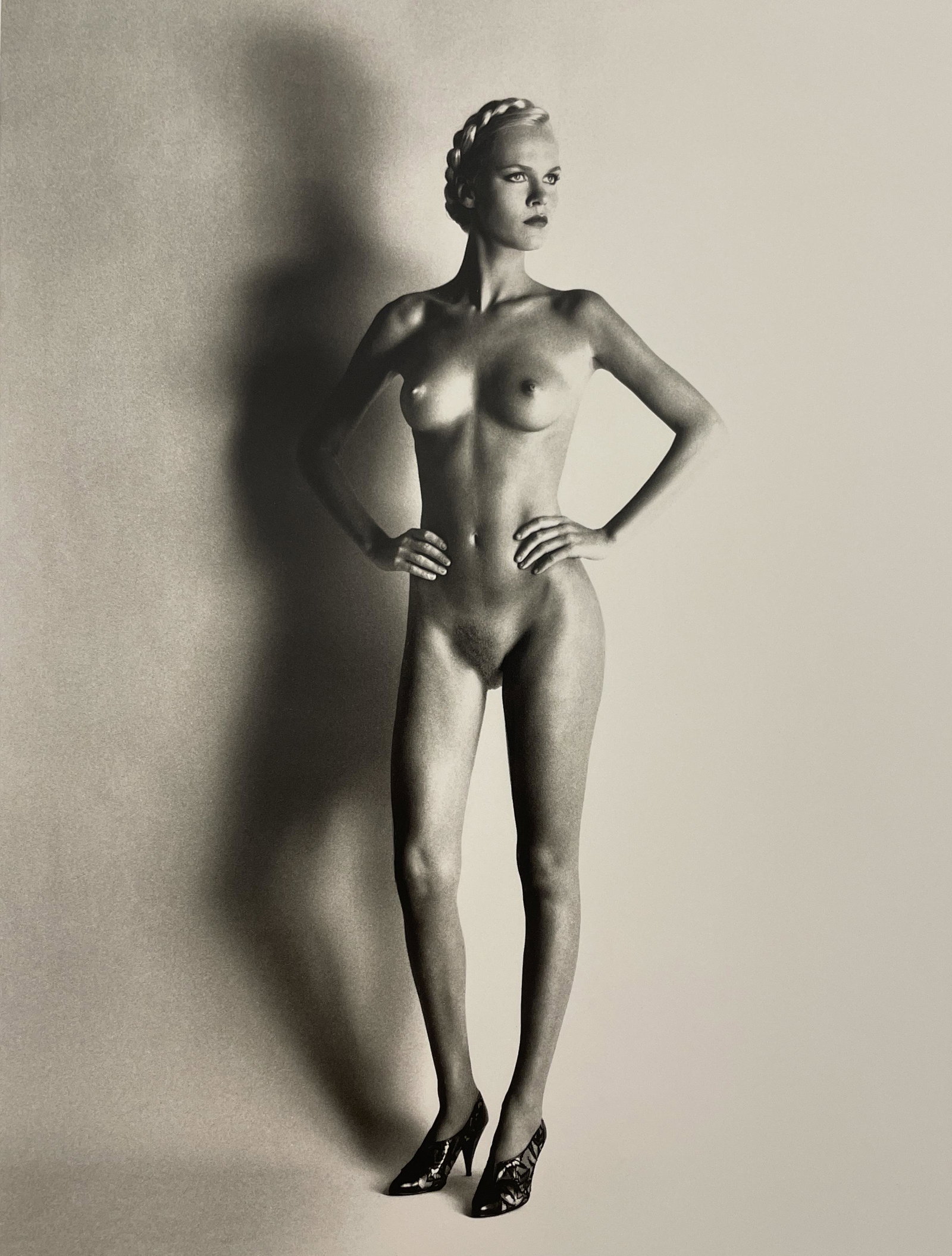 Helmut Newton - Big Nude I, 1980: HELMUT NEWTON (1920-2004) Big Nude I, Paris, 1980 Print in Colors 13 " x 9 1/2" Mounted to Archival Quality Paper. Printed circa 2000â€™s. Verso is blank