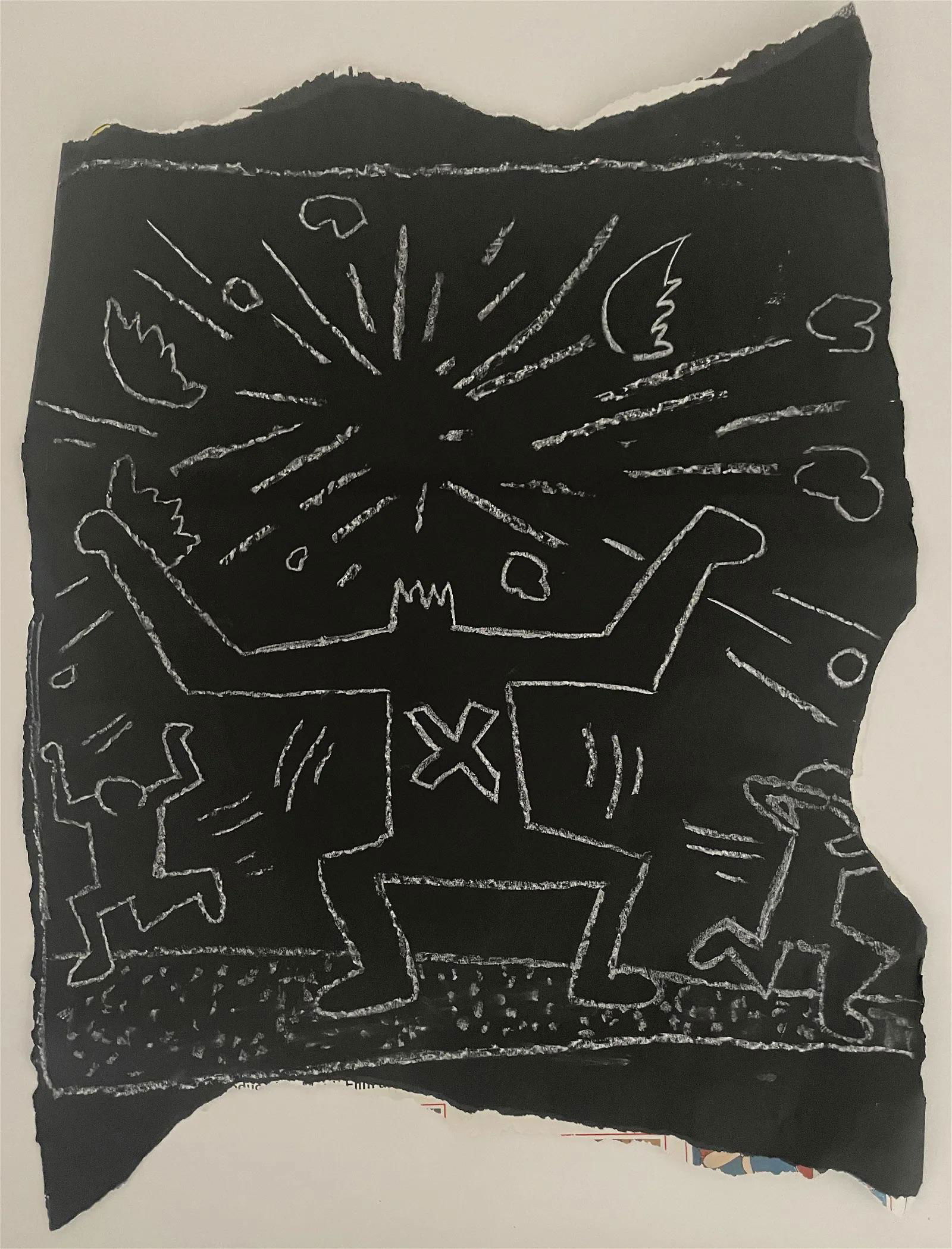 Keith Haring "Explosion" Subway Drawing: Keith Haring 1980's "Explosion" Subway Drawing. Measures (sheet, approx): 32 x 25. Has rips, creases, etc. Sold in the style of.