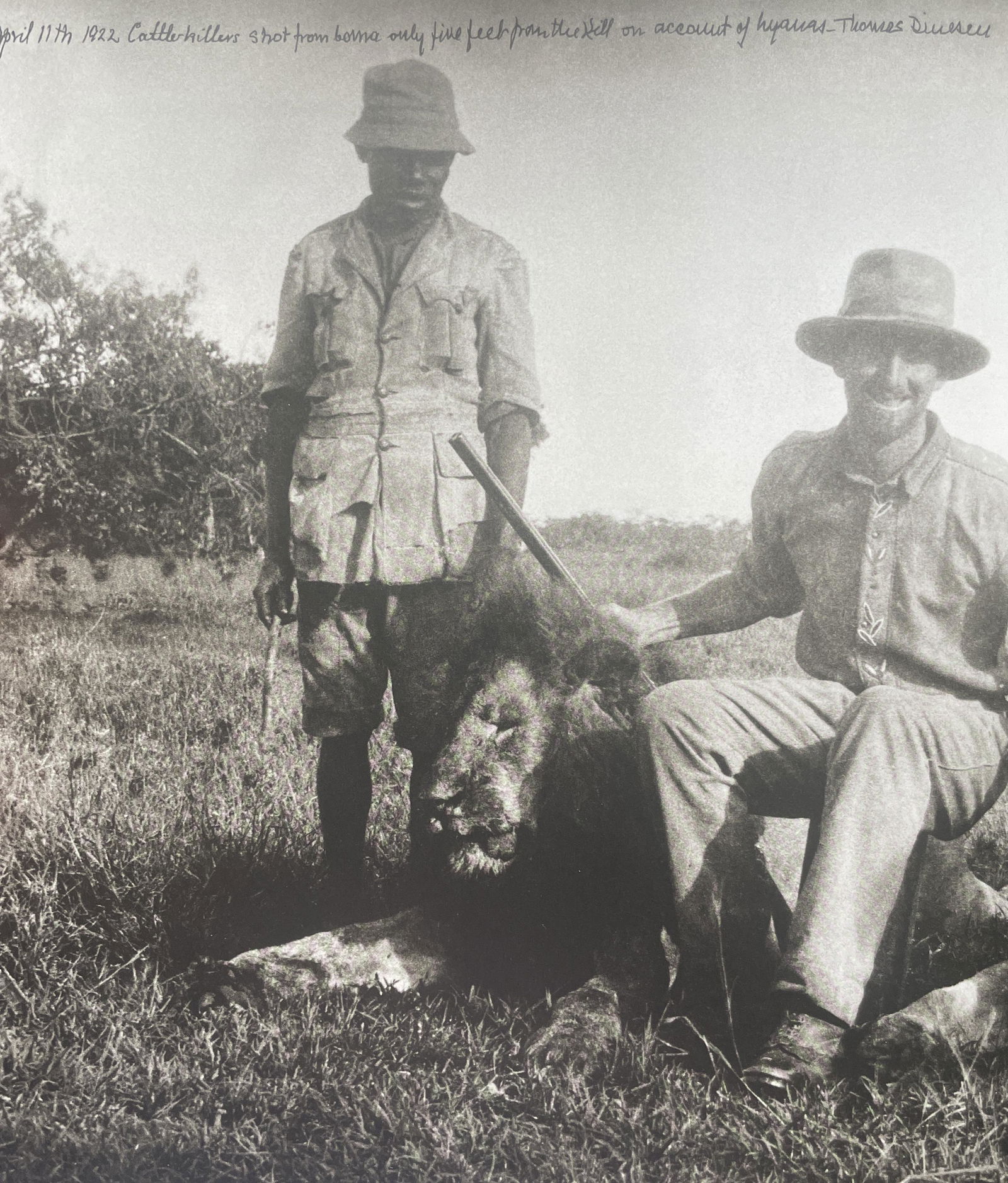 Peter Beard "Killed Lion, Africa" Print: Peter Beard "Killed Lion, Africa" Print. Measures 11.75 x 10.0. Mounted to Archival Quality Paper. Verso is blank.