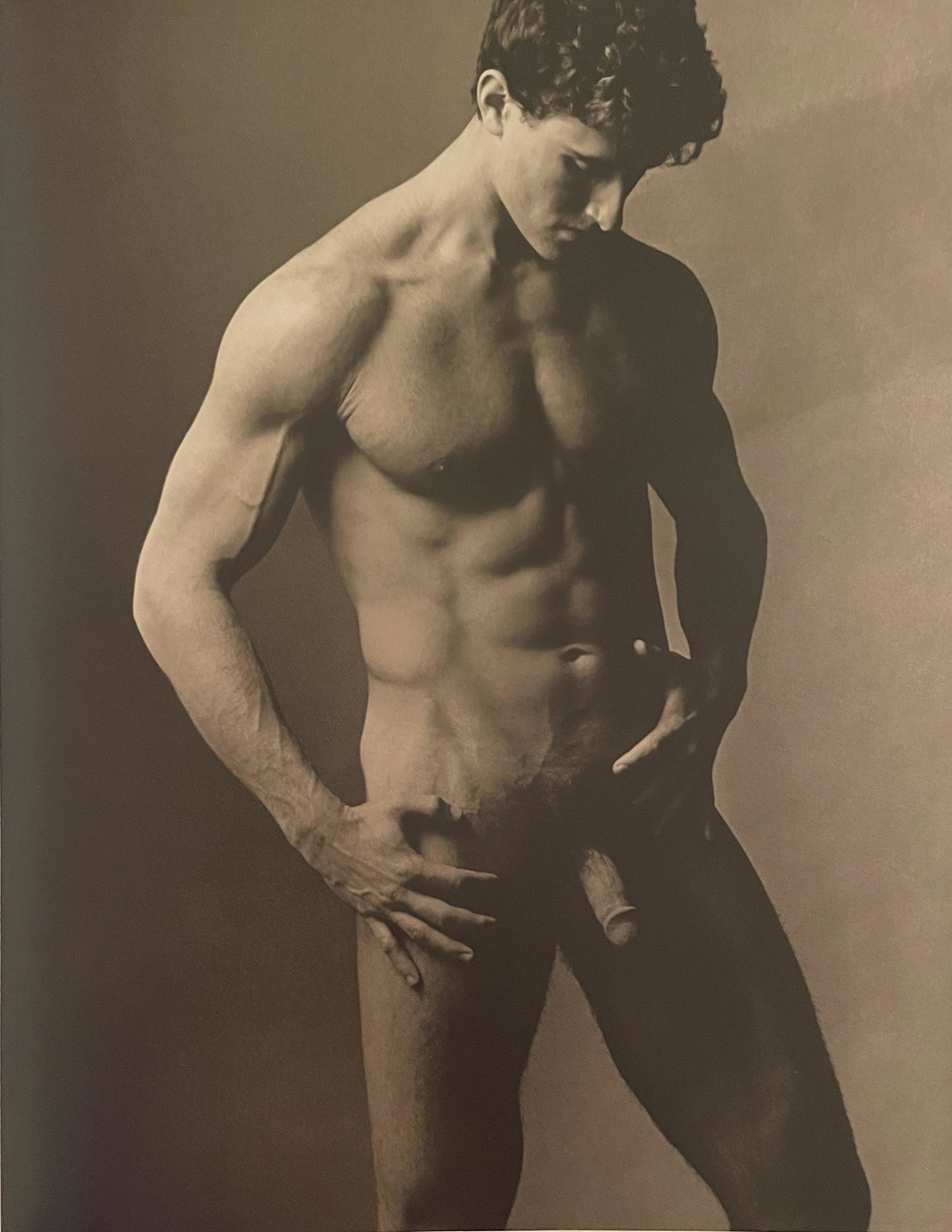 Ken Haak "Male Nude" Print: Ken Haak "Male Nude" Print. Measures 13.25 x 10.25. Mounted to Archival Quality Paper. Verso is blank. Printed circa 1980s.