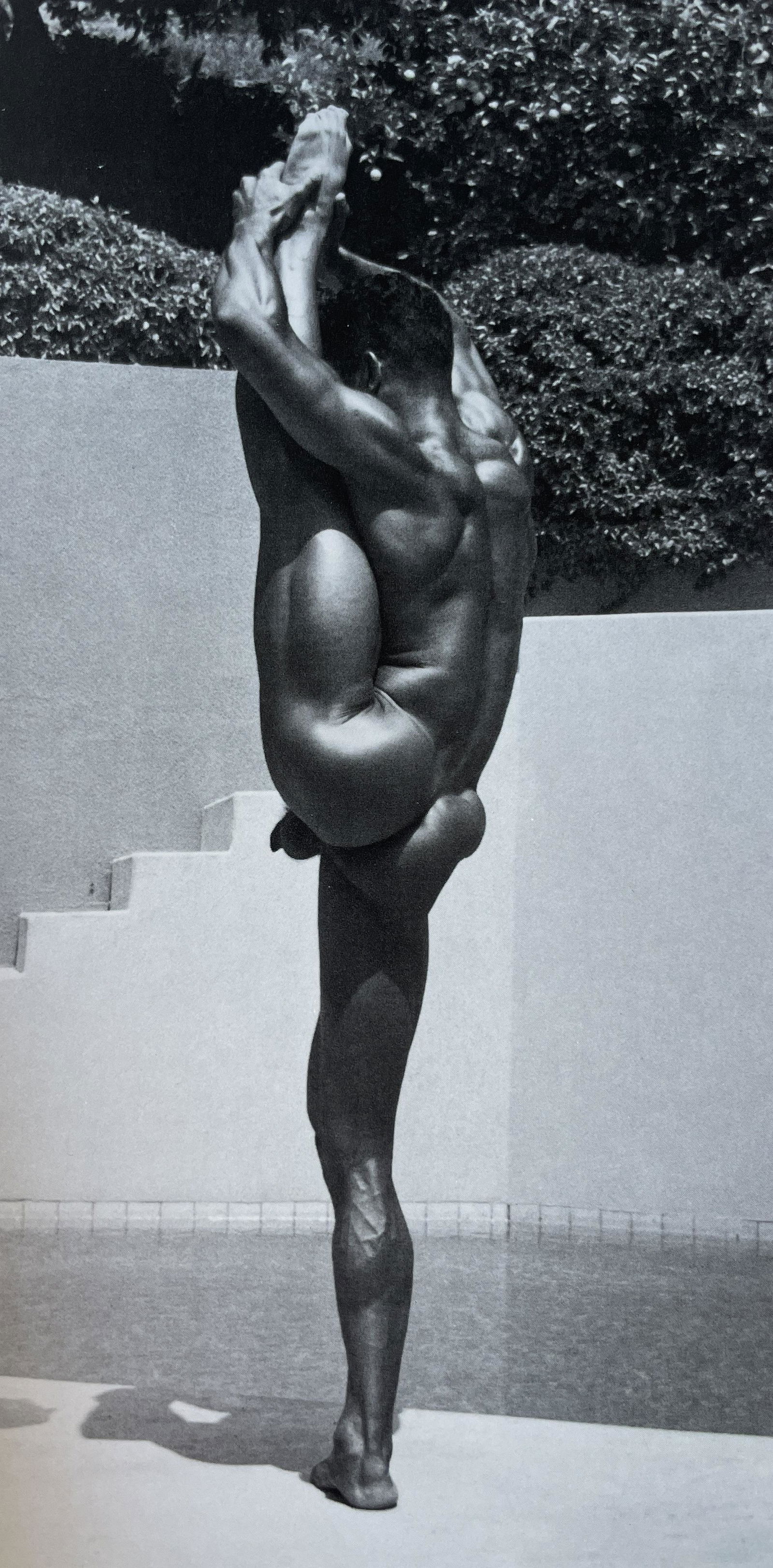 Tom Bianchi "Stretching, Male Nude" Print: Tom Bianchi "Stretching, Male Nude" Print. 7.8 x 4. Mounted to Archival Quality Paper. Verso is blank. Printed circa 1990's.