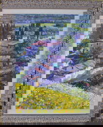 Howard Behrens - Tuscan Village - Framed, Oversized, Original Acrylic on Canvas