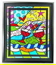 Romero Britto - "Wine Country Red" -  Framed Signed and Numbered Mixed Media Silkscreen on Canvas