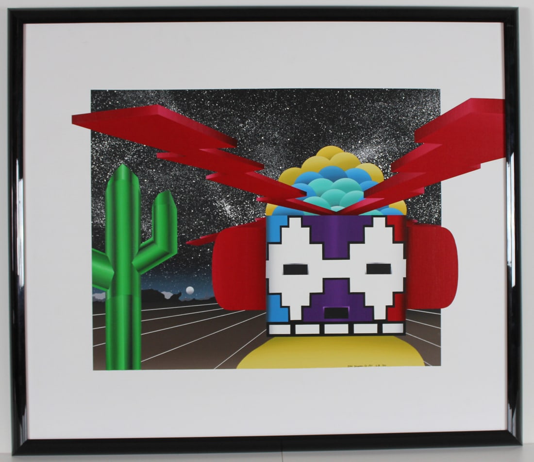 Stan Soloman - Kachina Dolls with Cactus - Framed Original Acrylic Painting on Canvas (1 of 2)