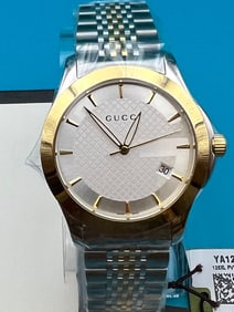 Gucci G Timeless Silver Dial Two Tone Steel Strap Watch For Men Model YA126409
