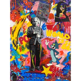 Nastya Rovenskaya, "You May Say I'm a Dreamer" Framed One-of-a-Kind Mixed Media, Hand Signed with Le