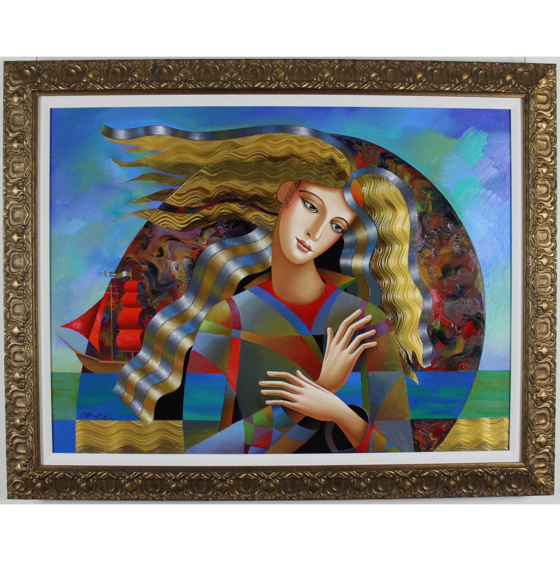 Oleg Zhivetin - "Red Sail" - Original Mixed Media on Canvas: Red Sail by Oleg Zhivetin is a framed, original mixed media on canvas. In excellent condition. Image 30 x 40. Framed: 38 x 48. Gallery Retail: $8000.00